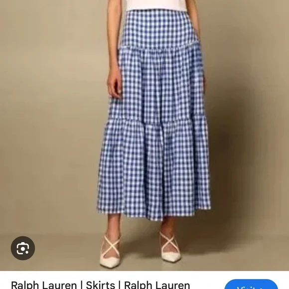 Ralph Lauren Blue Checkered Maxi Skirt - Picture 2 of 6